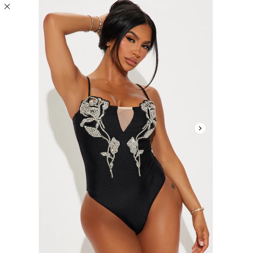 Fashion Nova Black and Silver One Piece Swimsuit-XL